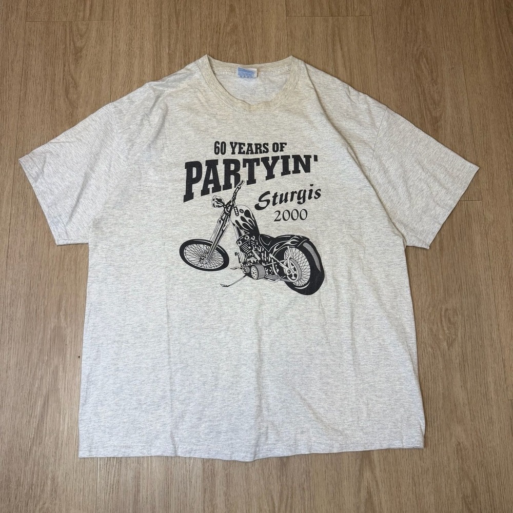 Vintage Hanes Sturgis 2000 60th Anniversary Biker T-Shirt Mens XL Heather Gray
